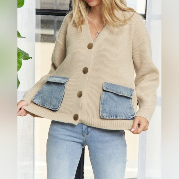 #458-058 SALE 🛑58 OS FINAL PRICE! Boho Big Gold Buttons Denim Pockets Cardigan - Picture 12 of 12